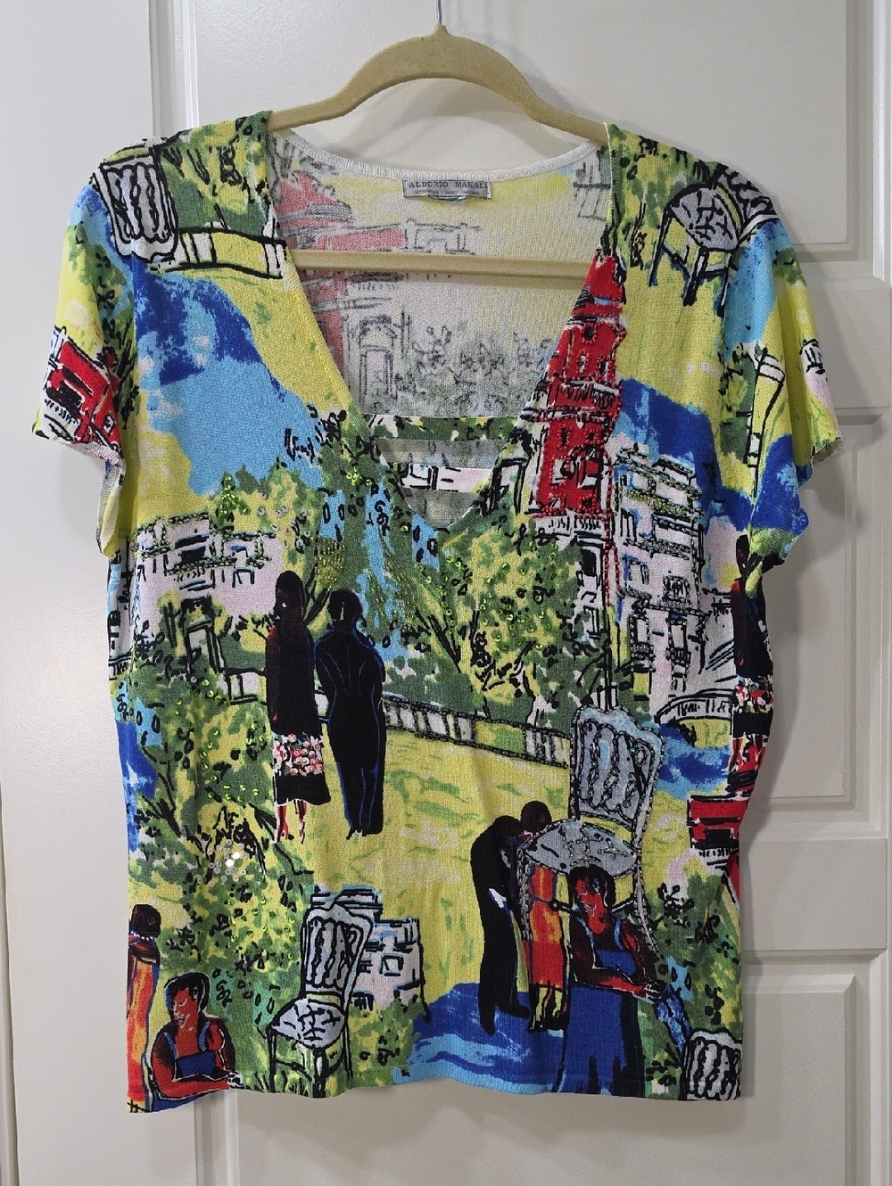 Alberto Makali Multicolor V-Neck Sweater - Yellow, Blue, Green, Red